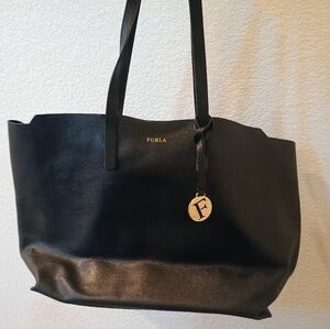 Furla Saffiano Black Italian Leather Tote Bag